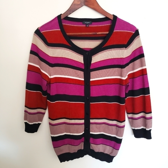 Hobbs London Striped Cardigan Sweater Silk Cotton Blend Womens US Size 8 - Picture 9 of 9